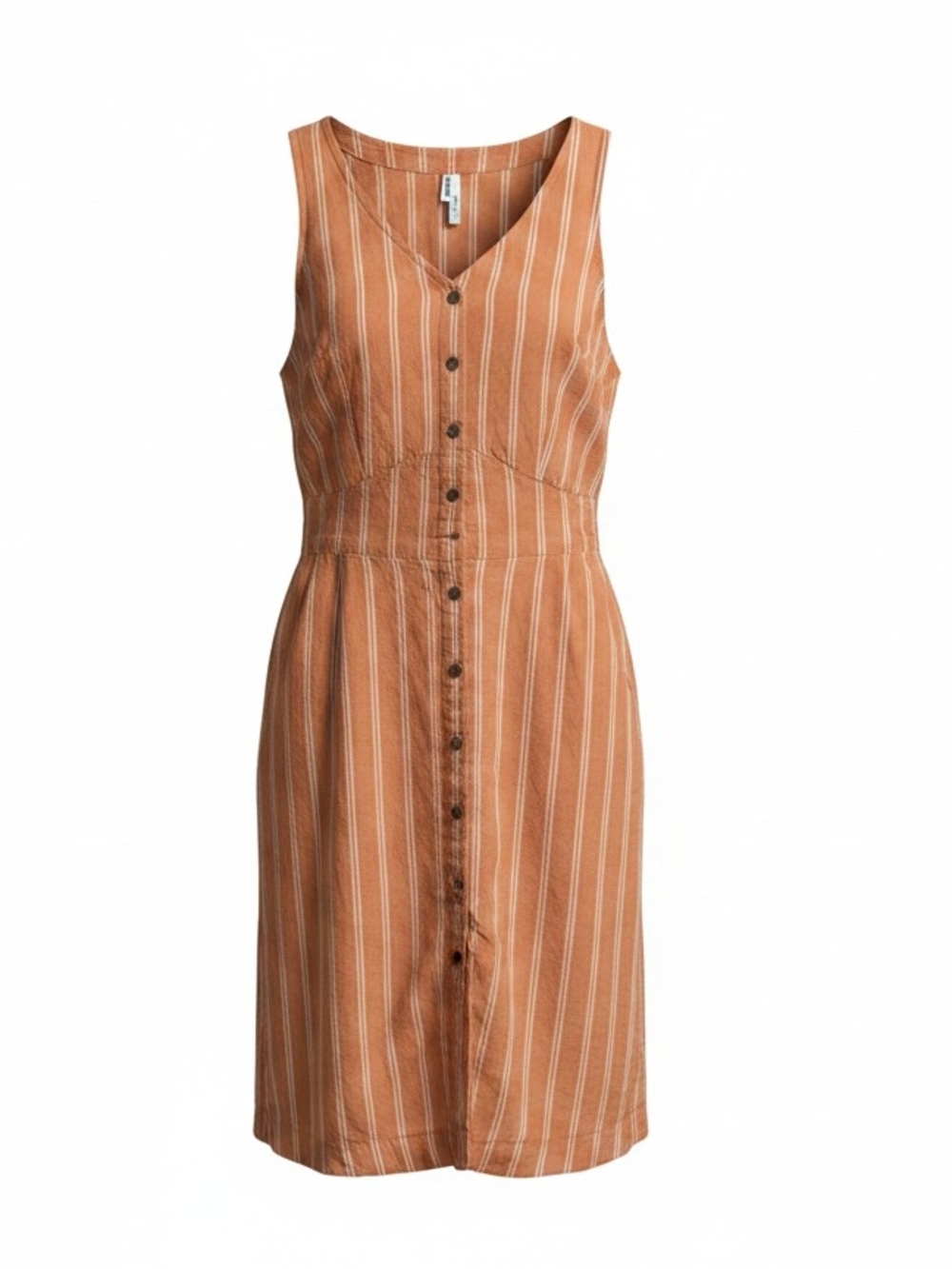 Pact Women's Linen Cotton Button-Front Sleevesless Dress Orange White XS Coastal